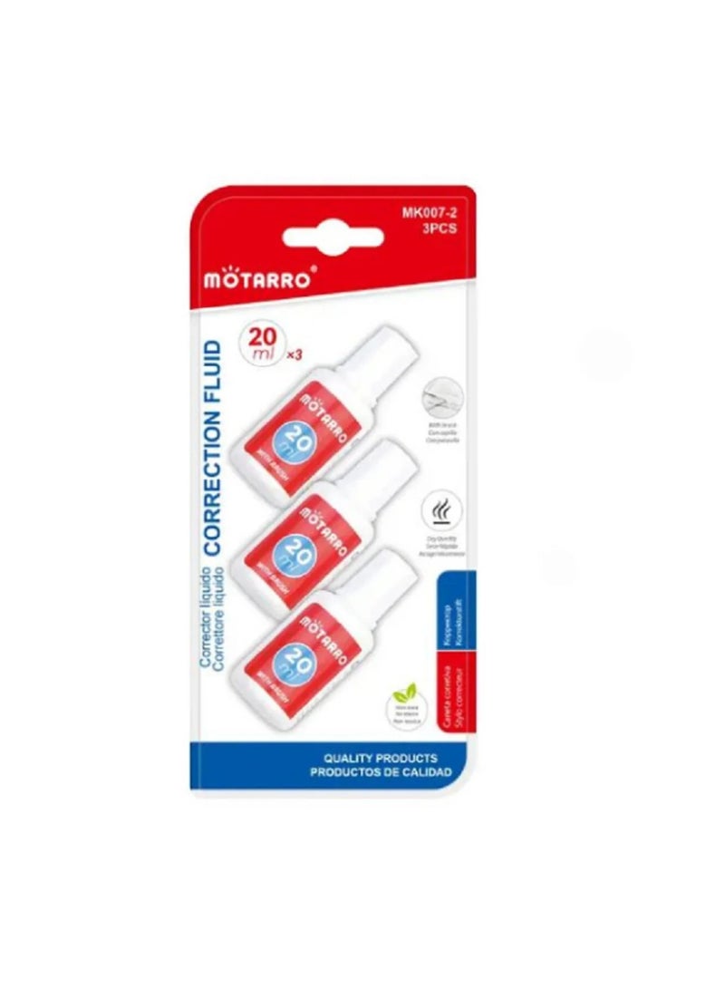 MOTARRO Correction Fluid 3PC MK007-2 – White Liquid Paper for Paper, Documents & School Office Use